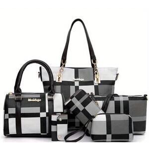 Mei&ge Shoulder Bag 6 Piece Bundle for Women In Black And White